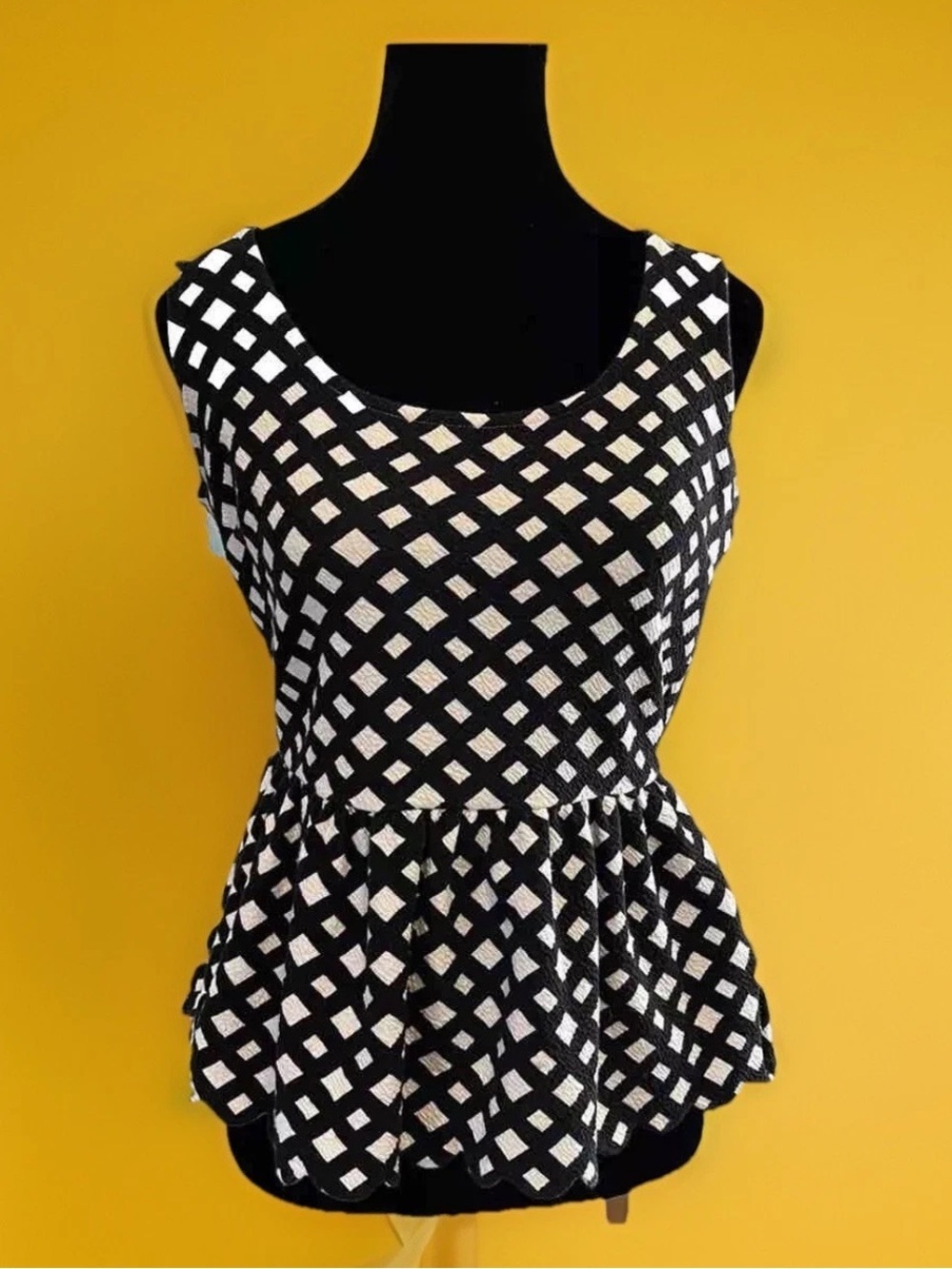 Anthropologie Peplum Top Postmark Black White Preppy Coquette Work Y2K Sz Small